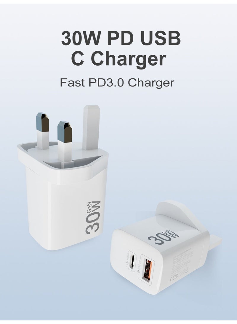 Onno 30W Mini PD GaN Wall Charger Fast Charging Plug USB C + USB A Compact Travel Dual-Port Fast Charger,Supports tPD & QC Fast Charging Protocols, Compact Wall Charger for MacBook Pro/Air, iPad Pro, Galaxy Phone, Android Phone, iOS Phone, Pixel, and More UK Standard - Image 3